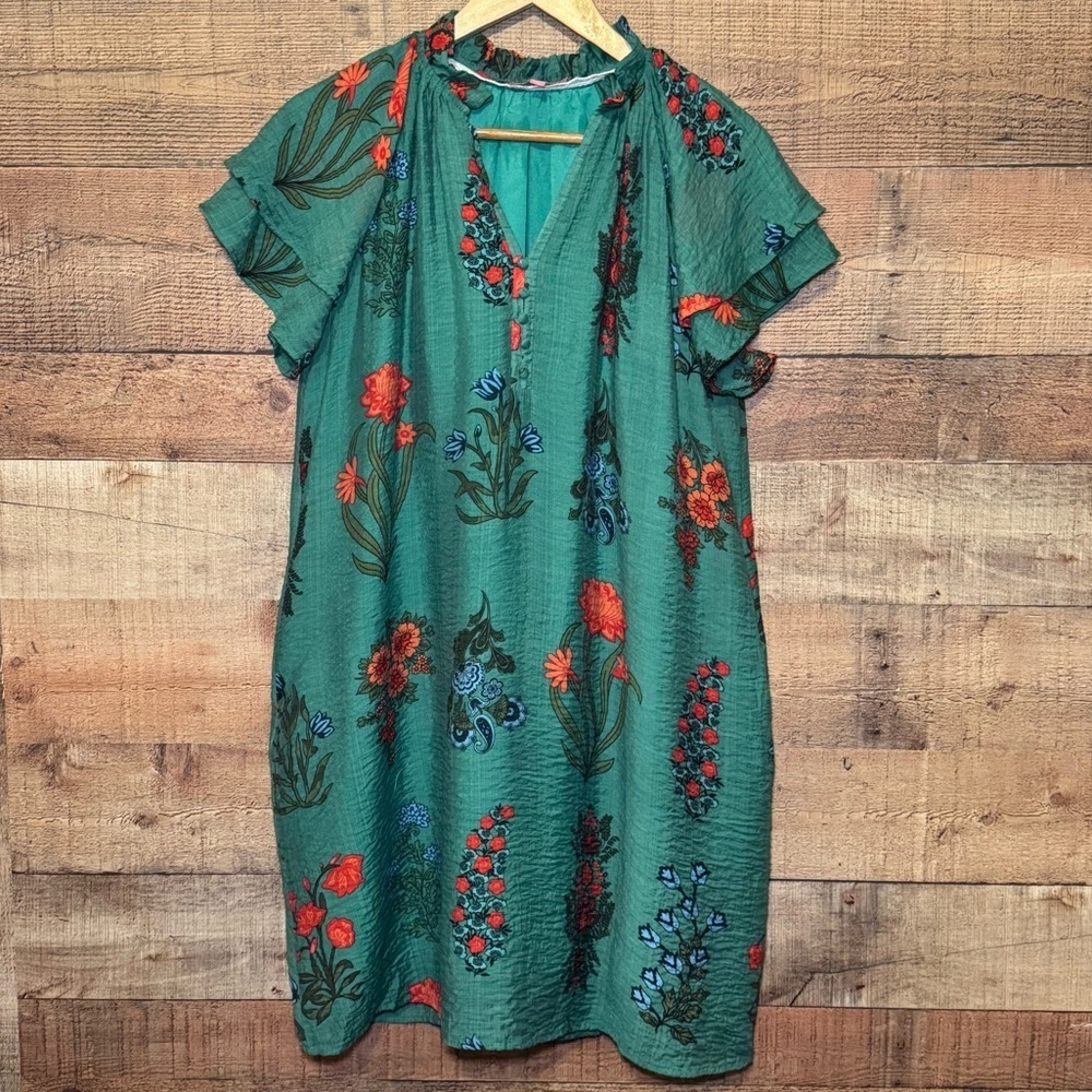 THML Green Flower Garden Dress size Small Floral Flowy Flutter Sleeve - Picture 2 of 11